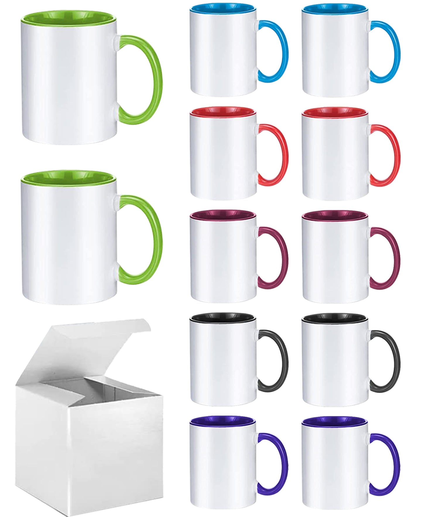 12 Pack Sublimation Color Mug 11 Ounce and 15 Ounce with Boxes