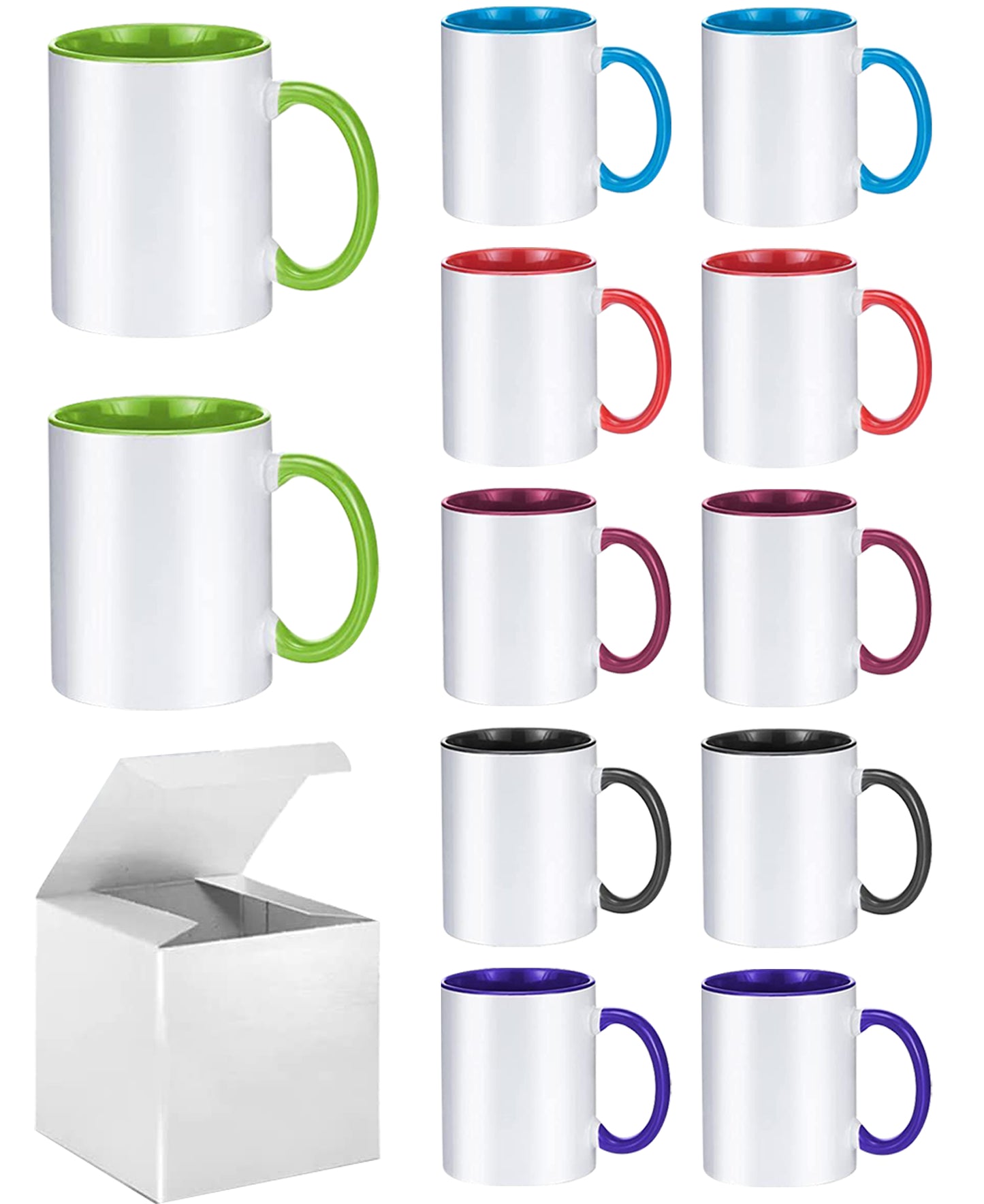 12 Pack Sublimation Color  Mug 11 Ounce and 15 Ounce with Boxes