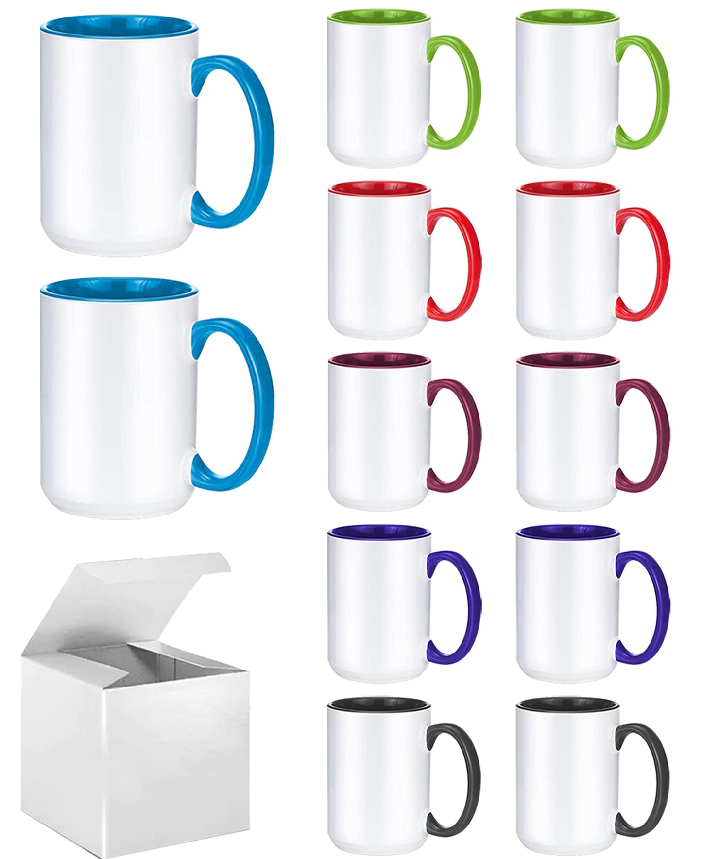 12 Pack Sublimation Color Mug 11 Ounce and 15 Ounce with Boxes