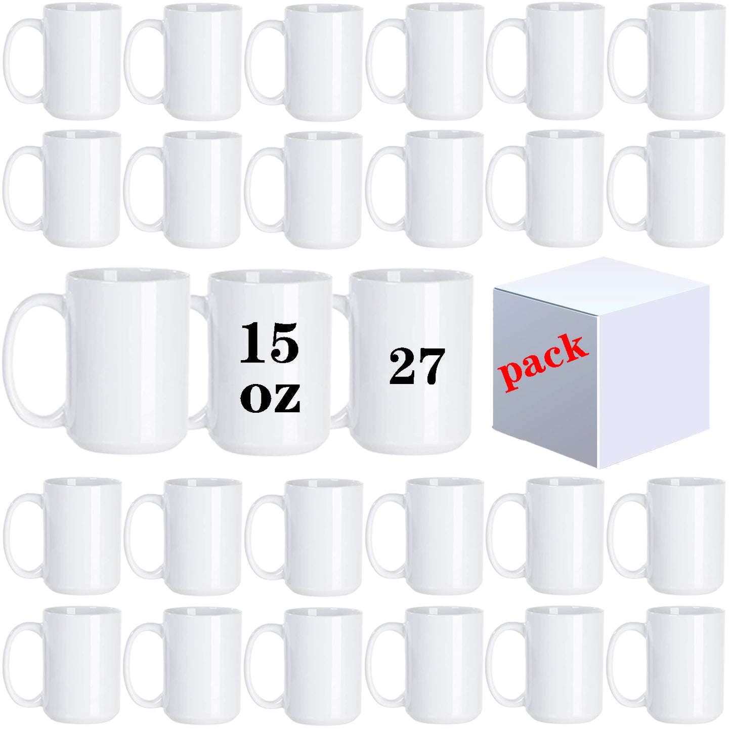 27Pack/36Pack Sublimation Mugs 15oz/11oz Blank White Coffee Cup