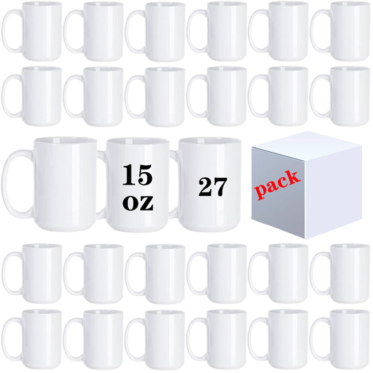 27Pack/36Pack Sublimation Mugs 15oz/11oz Blank White Coffee Cup